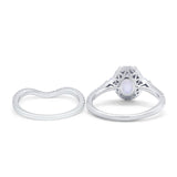 Oval Two Piece Halo Round Simulated Cubic Zirconia Ring 925 Sterling Silver