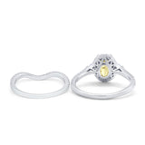Oval Two Piece Halo Round Simulated Cubic Zirconia Ring 925 Sterling Silver