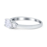 Three Stone Oval Engagement Ring Simulated Cubic Zirconia 925 Sterling Silver