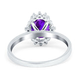 Halo Style Oval Engagement Ring Simulated Cubic Zirconia 925 Sterling Silver