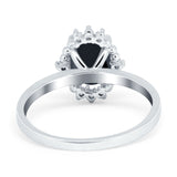 Halo Style Oval Engagement Ring Simulated Cubic Zirconia 925 Sterling Silver