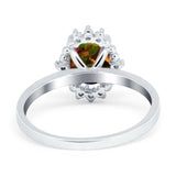 Halo Style Oval Engagement Ring Simulated Cubic Zirconia 925 Sterling Silver