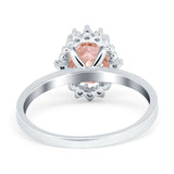Halo Style Oval Engagement Ring Simulated Cubic Zirconia 925 Sterling Silver