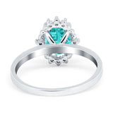 Halo Style Oval Engagement Ring Simulated Cubic Zirconia 925 Sterling Silver