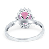 Halo Style Oval Engagement Ring Simulated Cubic Zirconia 925 Sterling Silver