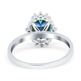 Halo Style Oval Engagement Ring Simulated Cubic Zirconia 925 Sterling Silver