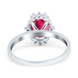Halo Style Oval Engagement Ring Simulated Cubic Zirconia 925 Sterling Silver