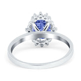 Halo Style Oval Engagement Ring Simulated Cubic Zirconia 925 Sterling Silver