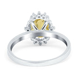 Halo Style Oval Engagement Ring Simulated Cubic Zirconia 925 Sterling Silver