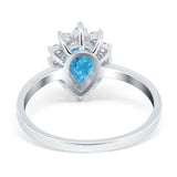 Halo Teardrop Pear Wedding Ring Simulated Cubic Zirconia 925 Sterling Silver