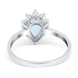 Halo Teardrop Pear Wedding Ring Simulated Cubic Zirconia 925 Sterling Silver