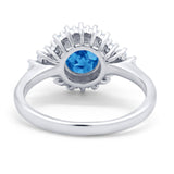 Halo Vintage Engagement Ring Round Simulated Cubic Zirconia 925 Sterling Silver