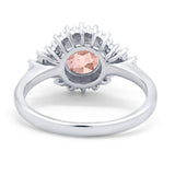 Halo Vintage Engagement Ring Round Simulated Cubic Zirconia 925 Sterling Silver