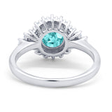 Halo Vintage Engagement Ring Round Simulated Cubic Zirconia 925 Sterling Silver
