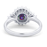 Halo Vintage Engagement Ring Round Simulated Cubic Zirconia 925 Sterling Silver