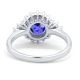 Halo Vintage Engagement Ring Round Simulated Cubic Zirconia 925 Sterling Silver
