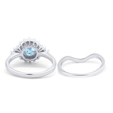 Two Piece Halo Engagement Ring Round Simulated Cubic Zirconia 925 Sterling Silver