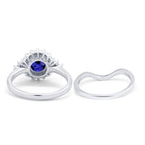 Two Piece Halo Engagement Ring Round Simulated Cubic Zirconia 925 Sterling Silver