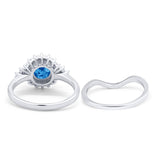 Two Piece Halo Engagement Ring Round Simulated Cubic Zirconia 925 Sterling Silver