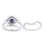 Two Piece Halo Engagement Ring Round Simulated Cubic Zirconia 925 Sterling Silver