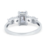 Emerald Cut Wedding Engagement Ring Simulated Cubic Zirconia 925 Sterling Silver