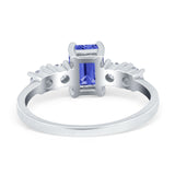 Emerald Cut Wedding Engagement Ring Simulated Cubic Zirconia 925 Sterling Silver