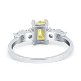 Emerald Cut Wedding Engagement Ring Simulated Cubic Zirconia 925 Sterling Silver