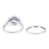 Two Piece Art Deco Marquise Simulated CZ Wedding Ring 925 Sterling Silver
