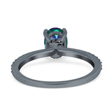 Accent Art Deco Wedding Ring Black Simulated Cubic Zirconia 925 Sterling Silver