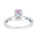 Oval Solitaire Accent Wedding Ring Simulated Cubic Zirconia 925 Sterling Silver