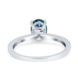 Oval Solitaire Accent Wedding Ring Simulated Cubic Zirconia 925 Sterling Silver
