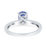 Oval Solitaire Accent Wedding Ring Simulated Cubic Zirconia 925 Sterling Silver