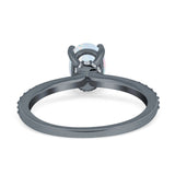 Oval Solitaire Accent Wedding Ring Simulated Cubic Zirconia 925 Sterling Silver