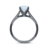 Simulated Cubic Zirconia Cathedral Wedding Ring 925 Sterling Silver Center Stone-(7mmx5mm)