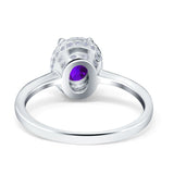 Halo Art Deco Oval Engagement Ring Simulated Cubic Zirconia 925 Sterling Silver