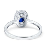 Halo Art Deco Oval Engagement Ring Simulated Cubic Zirconia 925 Sterling Silver