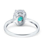 Halo Art Deco Oval Engagement Ring Simulated Cubic Zirconia 925 Sterling Silver