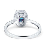 Halo Art Deco Oval Engagement Ring Simulated Cubic Zirconia 925 Sterling Silver