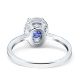 Halo Art Deco Oval Engagement Ring Simulated Cubic Zirconia 925 Sterling Silver