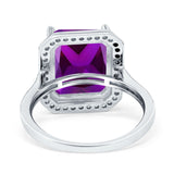 Halo Emerald Cut Engagement Ring Simulated Cubic Zirconia 925 Sterling Silver