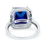 Halo Emerald Cut Engagement Ring Simulated Cubic Zirconia 925 Sterling Silver