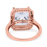 Halo Emerald Cut Engagement Ring Simulated Cubic Zirconia 925 Sterling Silver