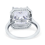 Halo Emerald Cut Engagement Ring Simulated Cubic Zirconia 925 Sterling Silver
