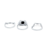 Princess Cut Vintage Art Deco Three Piece Bridal Set Wedding Ring Band Round Simulated Cubic Zirconia 925 Sterling Silver