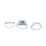 Princess Cut Vintage Art Deco Three Piece Bridal Set Wedding Ring Band Round Simulated Cubic Zirconia 925 Sterling Silver