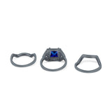 Princess Cut Vintage Art Deco Three Piece Bridal Set Wedding Ring Band Round Simulated Cubic Zirconia 925 Sterling Silver