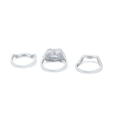 Princess Cut Vintage Art Deco Three Piece Bridal Set Wedding Ring Band Round Simulated Cubic Zirconia 925 Sterling Silver