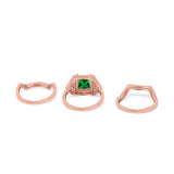 Princess Cut Vintage Art Deco Three Piece Bridal Set Wedding Ring Band Round Simulated Cubic Zirconia 925 Sterling Silver