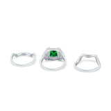 Princess Cut Vintage Art Deco Three Piece Bridal Set Wedding Ring Band Round Simulated Cubic Zirconia 925 Sterling Silver