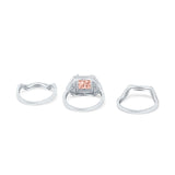 Princess Cut Vintage Art Deco Three Piece Bridal Set Wedding Ring Band Round Simulated Cubic Zirconia 925 Sterling Silver